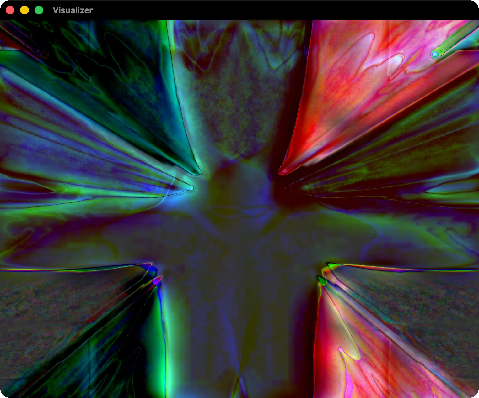 Konpo’s visualizer window showing a colourful MilkDrop preset