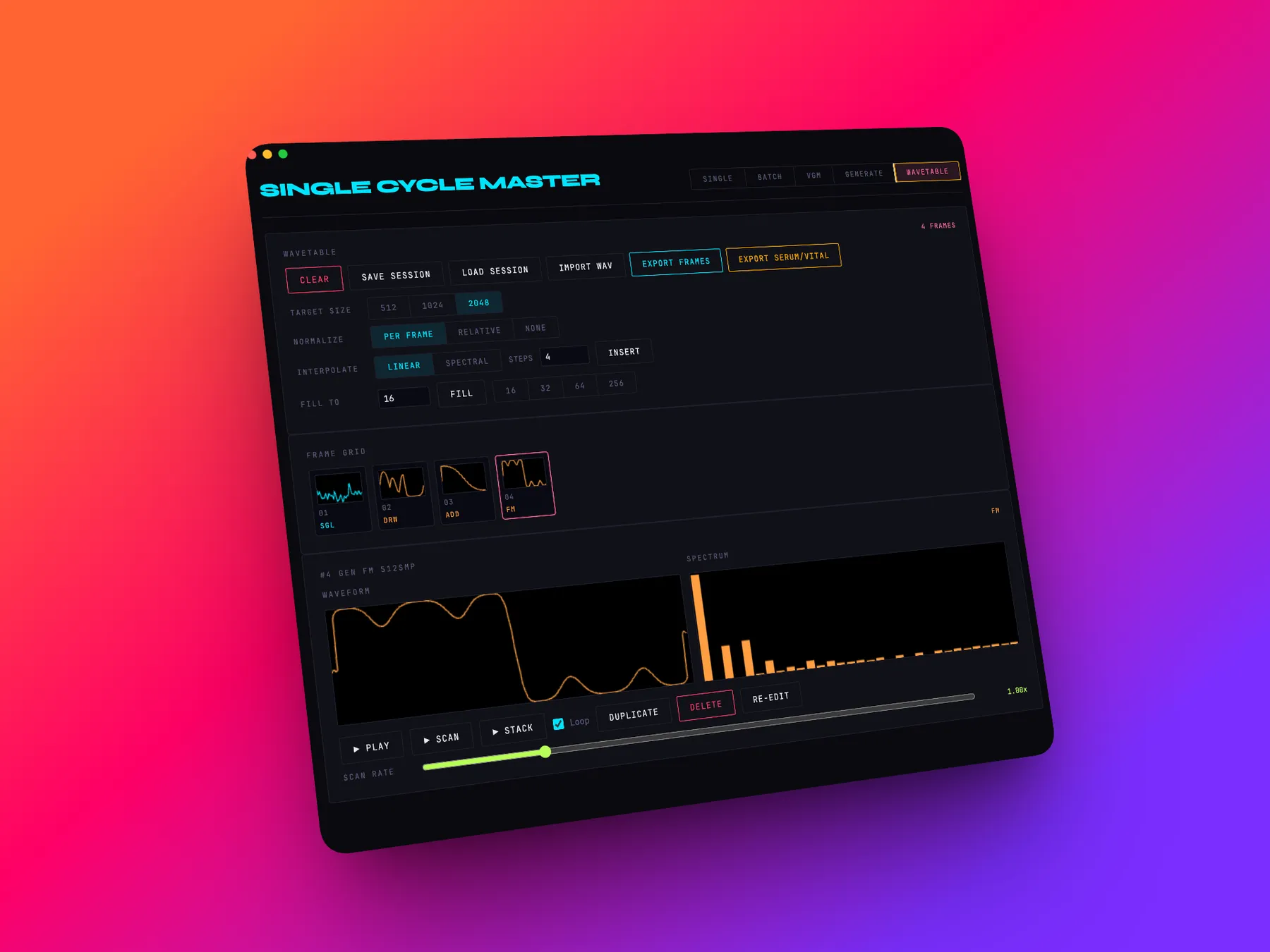 Single Cycle Master on a tablet screen against a pink and orange gradient
